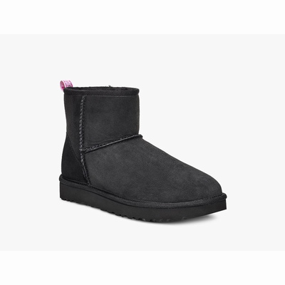 Botas UGG Classic Mini II Graphic Logo Mulher Pretas/Rosa | PT-JXBCU